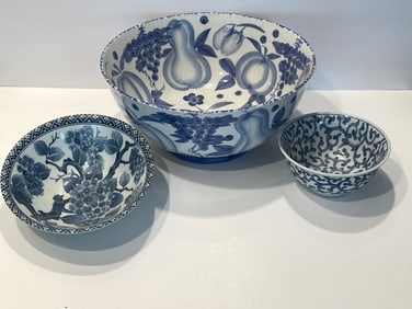 THREE BLUE / WHITE BOWLS