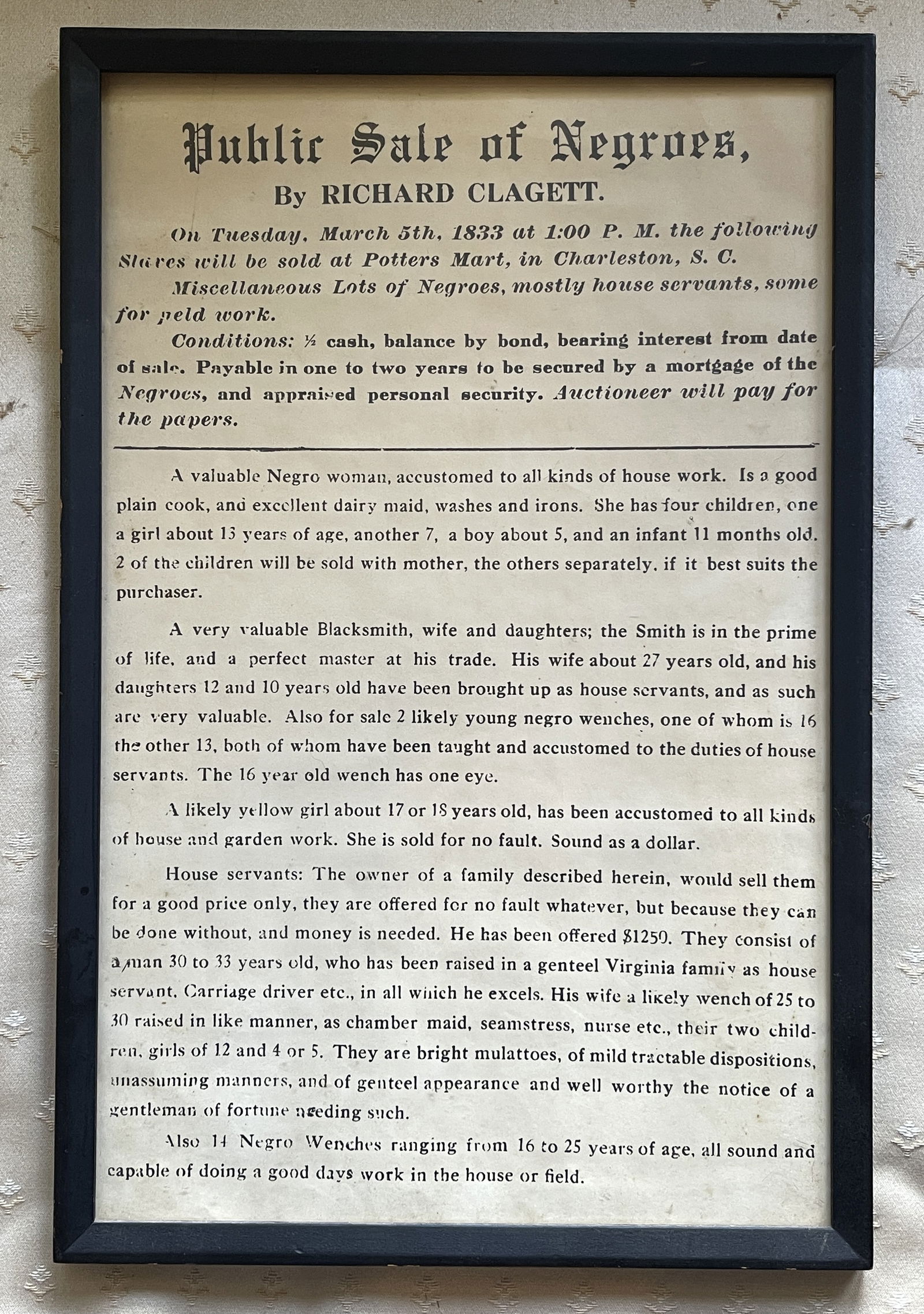 PUBLIC SALE DOCUMENT PRINTED ON LINEN PAPER (1 of 2)