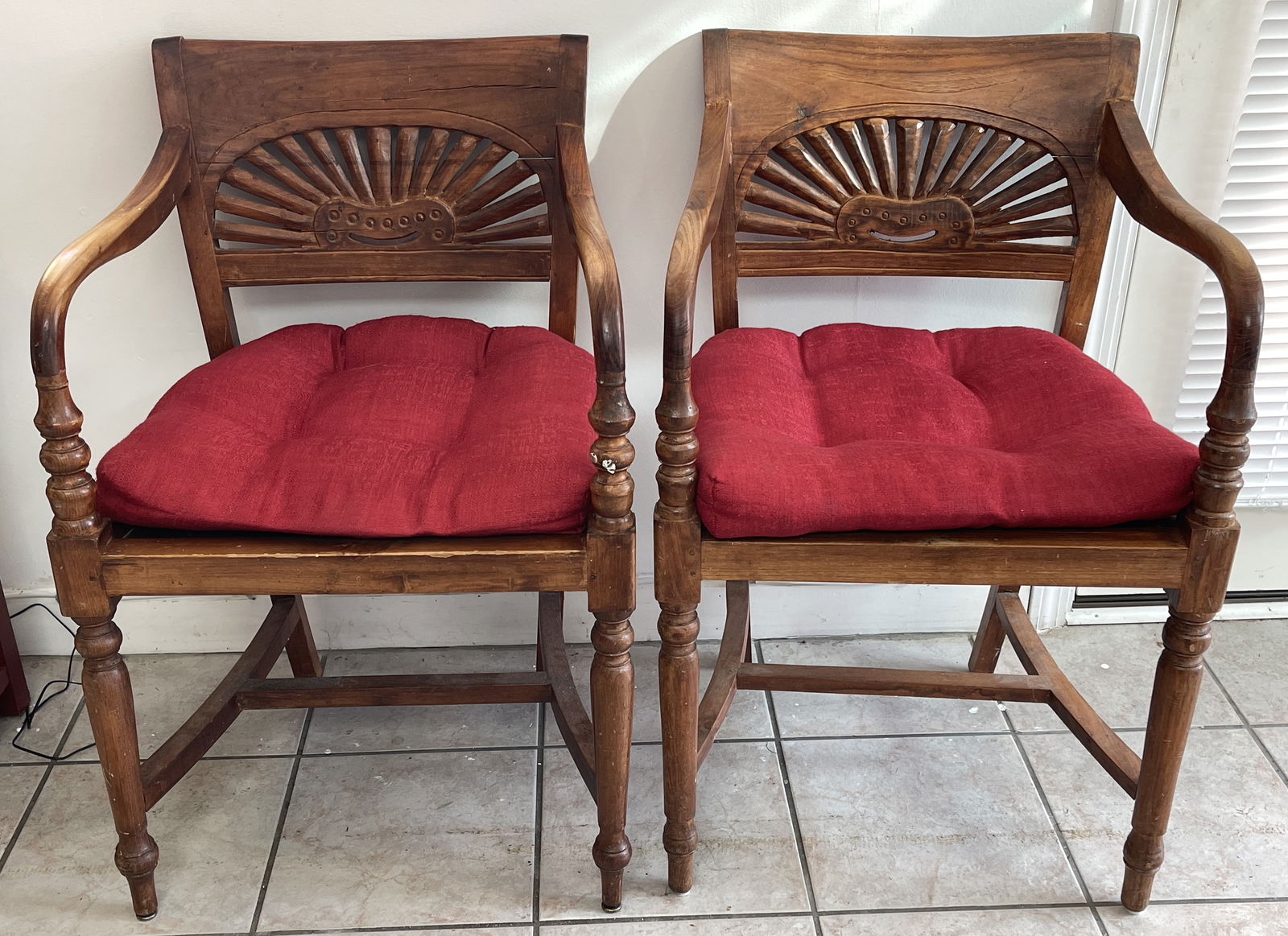 TWO CARVED SIDE CHAIRS: TWO CARVED SIDE CHAIRS 34" X 22" X 21"