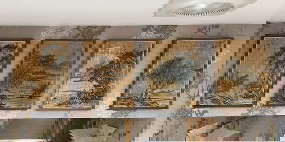 FOUR PIECES OF ASIAN ART FISHING , BOATING, ETC FABRIC ON BOARD