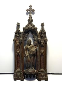 BRONZE RELIGIOUS CATHEDRAL W/ MARY CAST IRON