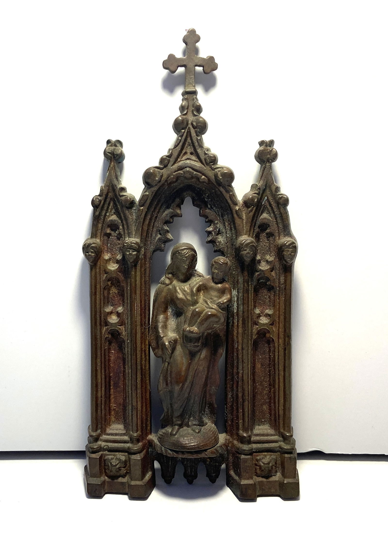 BRONZE RELIGIOUS CATHEDRAL W/ MARY CAST IRON: BRONZE RELIGIOUS CATHEDRAL W/ MARY CAST IRON 9" X 4"