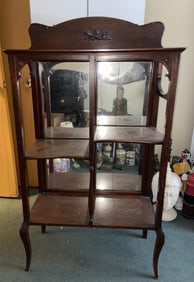 WOODEN BOOKSHELF WITH MIRRORS