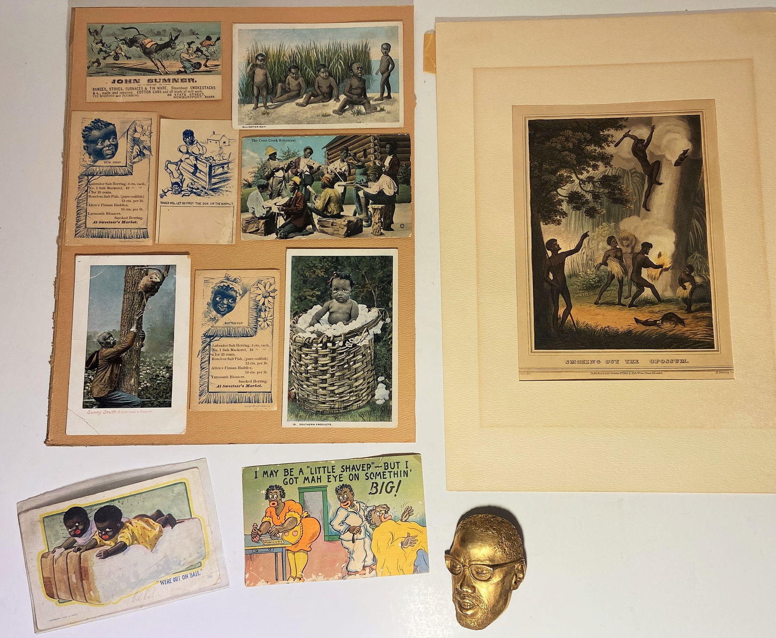 LOT OF AFRICAN AMERICAN POSTCARDS, EPHEMERA, MALCOLM X PIN (1 of 1)