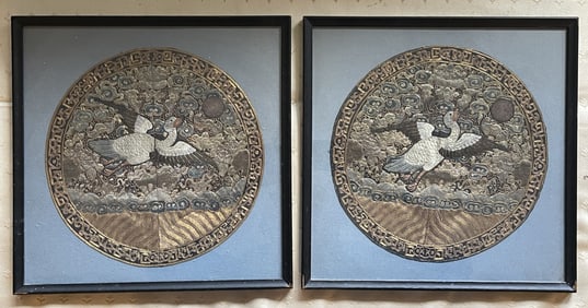 PAIR NEEDLEWORK FRAMED