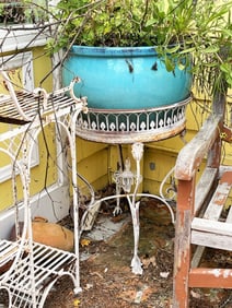 LARGE POTTERY PLANTER WITH STAND 22 X 37