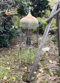 METAL BIRD CAGE WITH FAUX BIRD, 63" TALL