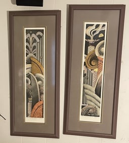 TWO DECORATIVE PRINTS SIGNED LR 14 X 33