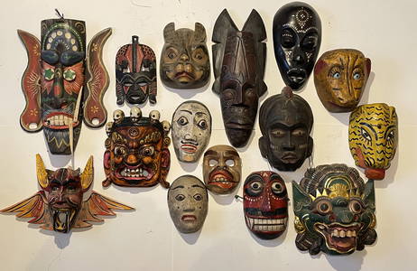 LOT OF 15 MISC. CARVED AND PAINTED MASKS