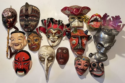 LOT OF MISC. MASKS, SOME PAPER MACHE