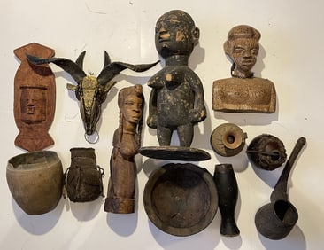 GROUPING OF MISC. ARTIFACTS, WALL HANGINGS, VESSELS