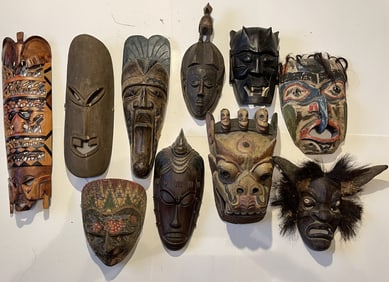 TEN MISC. MASKS, WALL ART