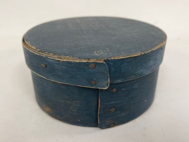 fine 19th c round pantry box in old blue paint