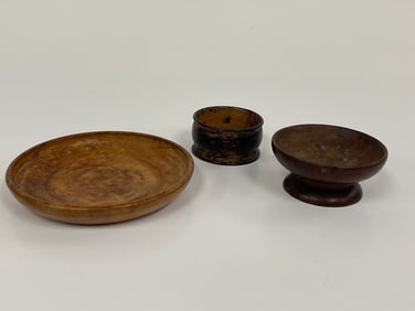 SMALL TREEN PLATE , FOOTED BOWL , FOOTED TREEN PLATE COMPOTE