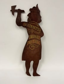 SQUANTO INDIAN PUDDING SHEET IRON ADVERTISING CUTOUT