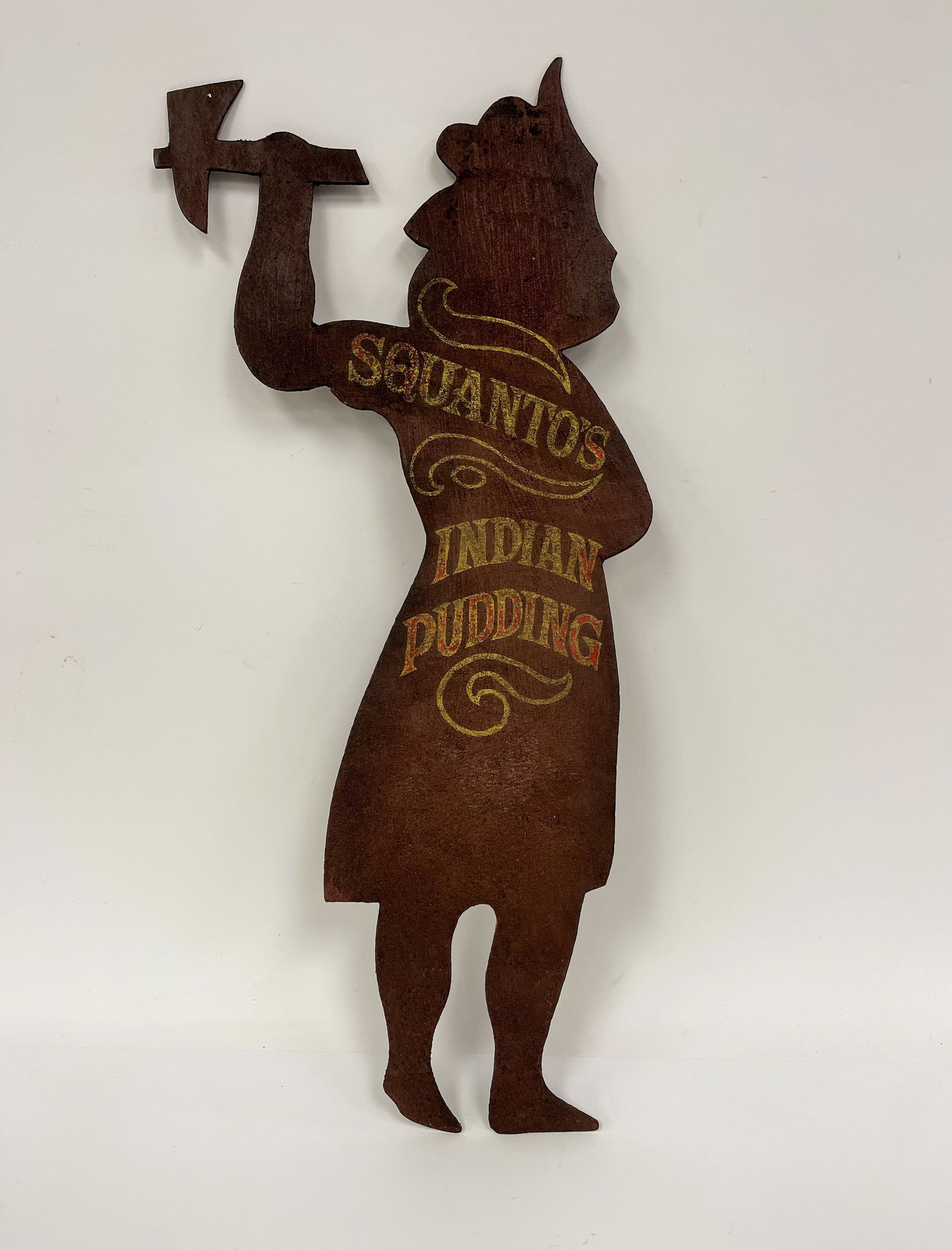 SQUANTO INDIAN PUDDING SHEET IRON ADVERTISING CUTOUT (1 of 3)