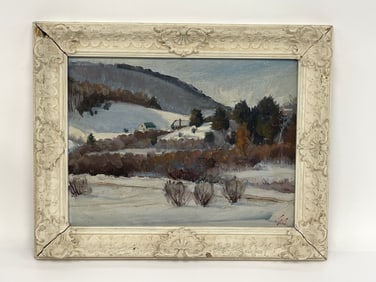 OIL ON PANEL. EDWARD GUSTAVE JACOBSSON (AMERICAN, 1907-1961) “ROAD TO CANAAN, NY??. FRAME SIZE: