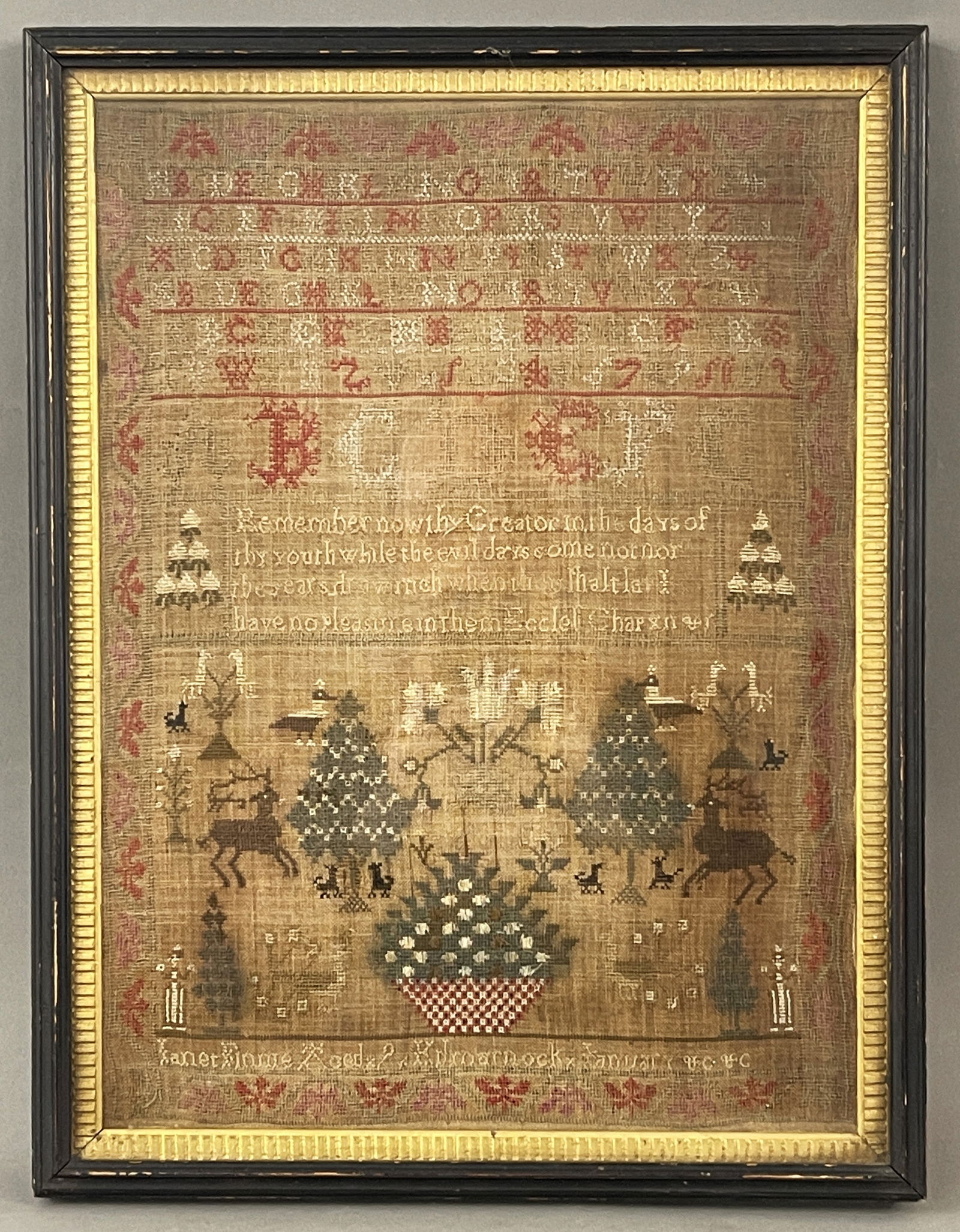 NEEDLEWORK SAMPLER JANET FEENEY NY , EARLY 1800'S (1 of 1)