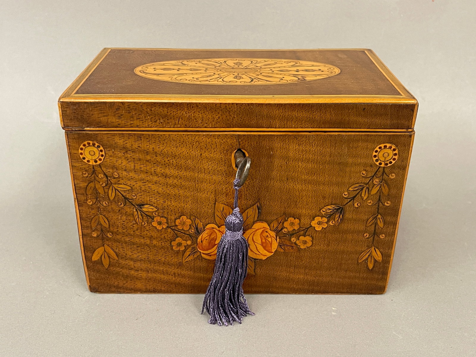 INLAID TEA CADDY: INLAID TEA CADDY 7" X 4" X 5"