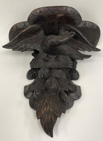 EARLY OAK EAGLE CARVED HANGING SHELF IN OLD FINISH