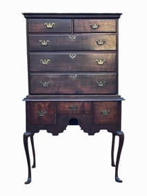 18TH C RHODE ISLAND QA SLIPPER FOOT HIGHBOY