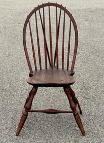 18TH C TRACY SCHOOL WINDSOR BOWBACK SIDE CHAIR IN ORIGINAL RED PAINT