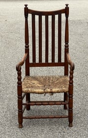 BOLD NH 18TH C BANNISTER BACK ARMCHAIR ASH OLD SURFACE FULL HEIGHT