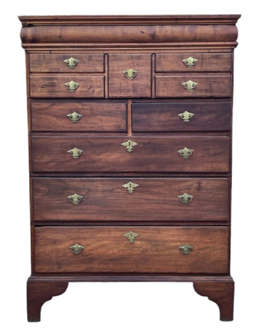 RARE QA TALL CHEST WITH ORIGINAL ENGRAVED HOUSES C.1710-1730 TOP DRAWER CARVED TO LOOK LIKE 5 (1 of 7)