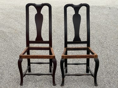 RARE PAIR OF EARLY 18TH C CROOKED BACK BOLTON QA CABRIOLE LEG SIDE CHAIRS IN OLD PAINT C. 1710-1720