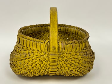 LATE 19TH C SUPERB YELLOW PAINTED BUTTOCKS BASKET