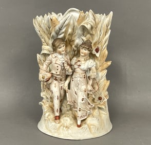 BISQUE VASE WITH COUPLE