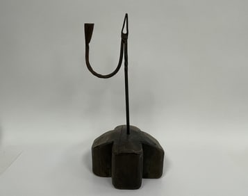 ORIGINAL X BASE QUEEN ANNE FORGED IRON RUSH LIGHT IN OLD RED PAINT