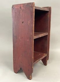 SMALL OPEN CUPBOARD , ORIGINAL RED PAINT, BOOTJACK BASE, 7 X 11 X 21