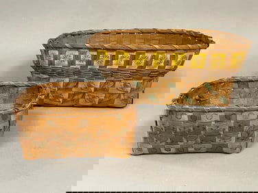 TWO NATIVE AMERICAN BASKETS WITH POTATO STAMP DESIGN, 6 X 7 X 3.5