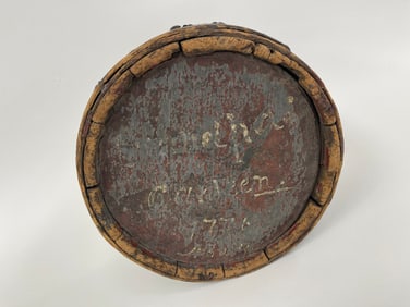 RARE 1776 PAINTED WOODEN CANTEEN