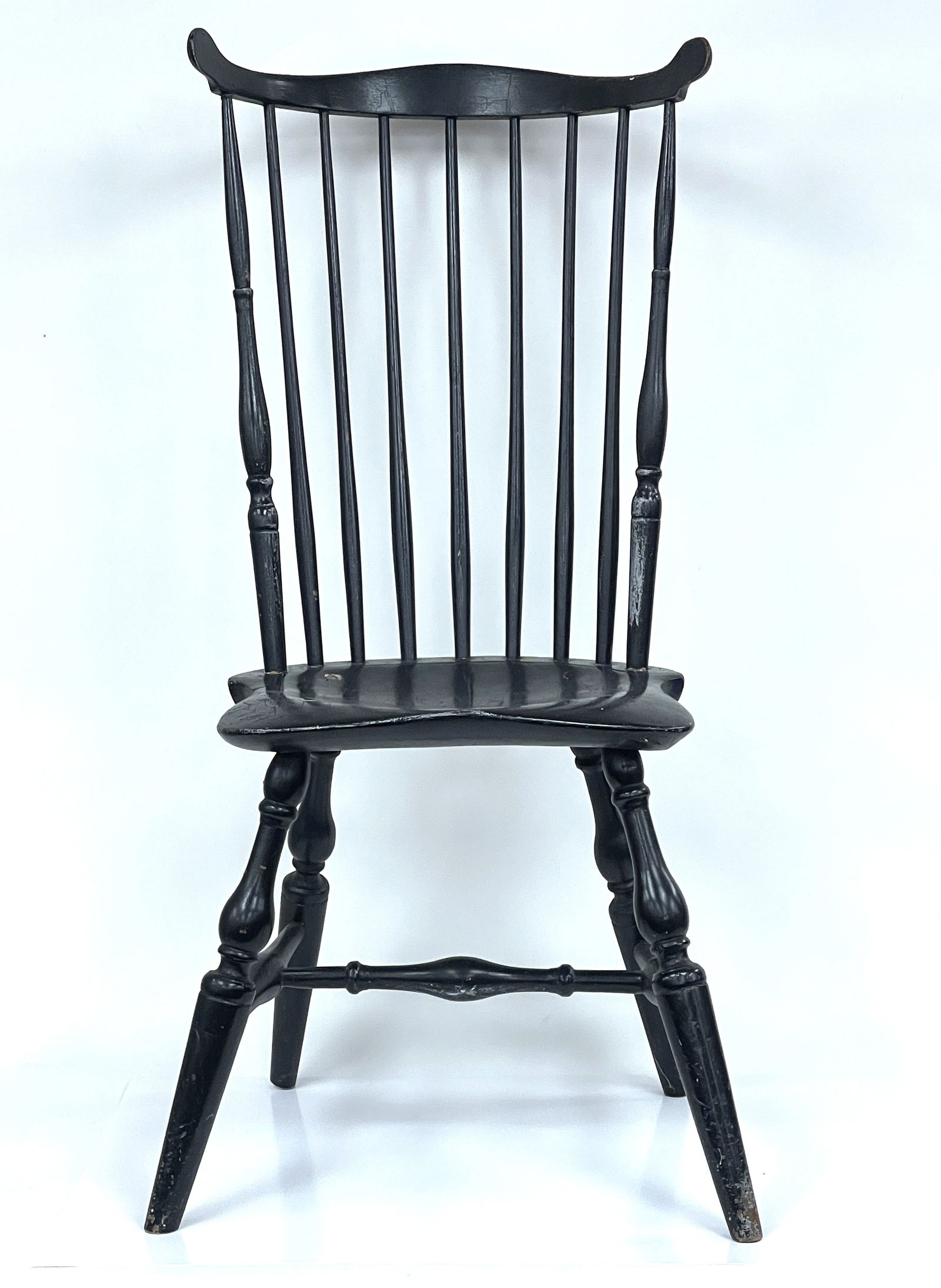 Windsor Side Chair with Unique Elongated back in old black paint. Overall height 38??. Seat height (1 of 5)