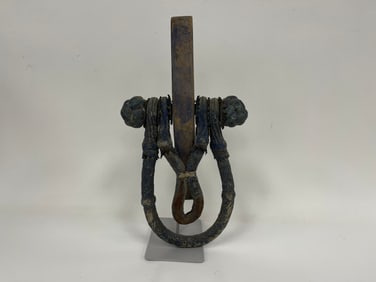 19th C blue becket with strap holder in a stand