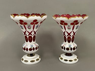 PAIR CUT TO RUBY VASES