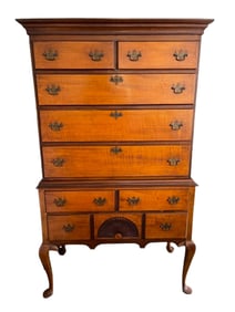 19TH C TIGER MAPLE HIGHBOY