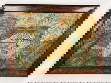 Folk Art Decoupage Landscape on Board.