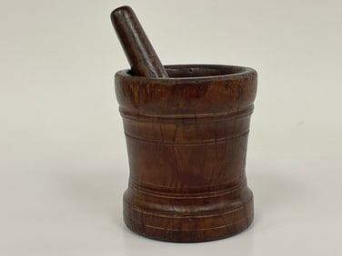 Exceptional 17th c. Pilgrim Century Lignum Vitae Mortar and Pestle.