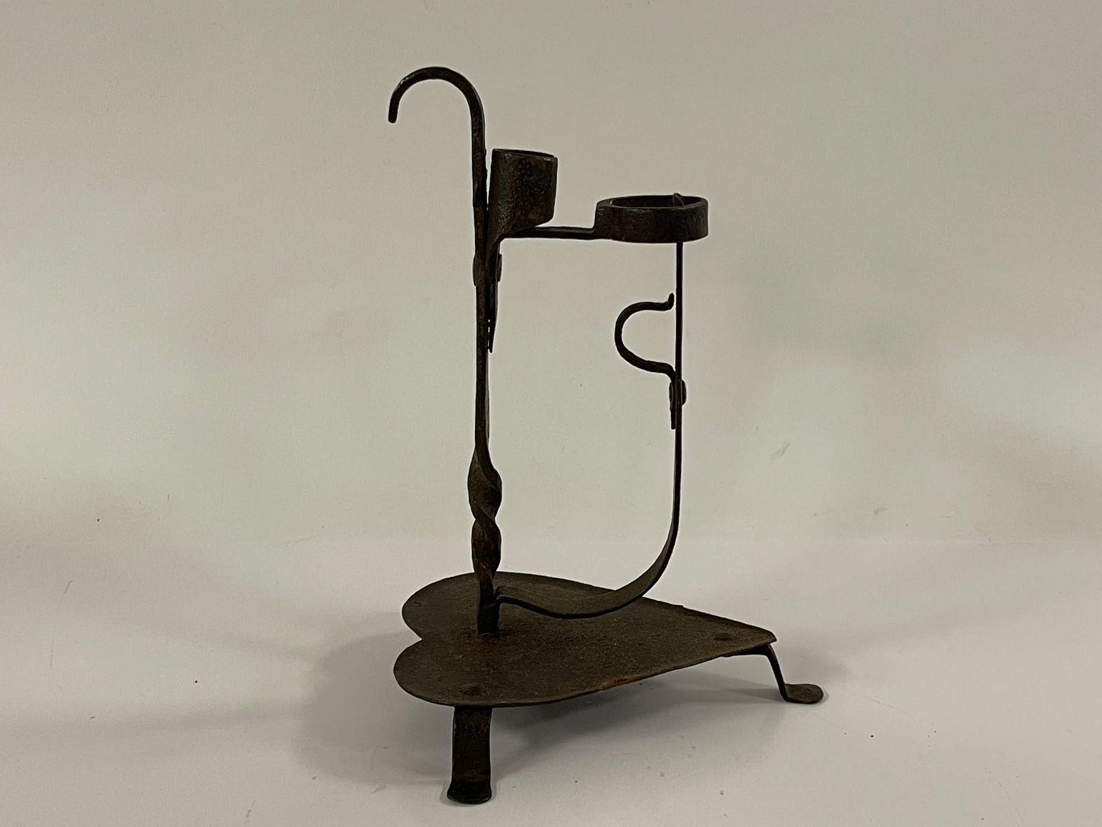 FORGED IRON LIGHTING DEVICE W/ HEART SHAPED BASE & SPRING MECHANICAL CANDLE SOCKET (1 of 4)