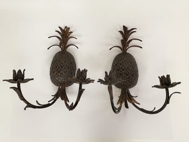 PAIR OF IRON PINEAPPLE SCONCES