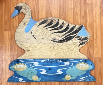 PAINTED WOOD SWAN SIGN FROM A VACATION HOTEL OR RESTAURANT
