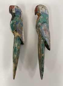 PAIR OF PAINTED PARROTS , LATE 19TH GREAT PAINT