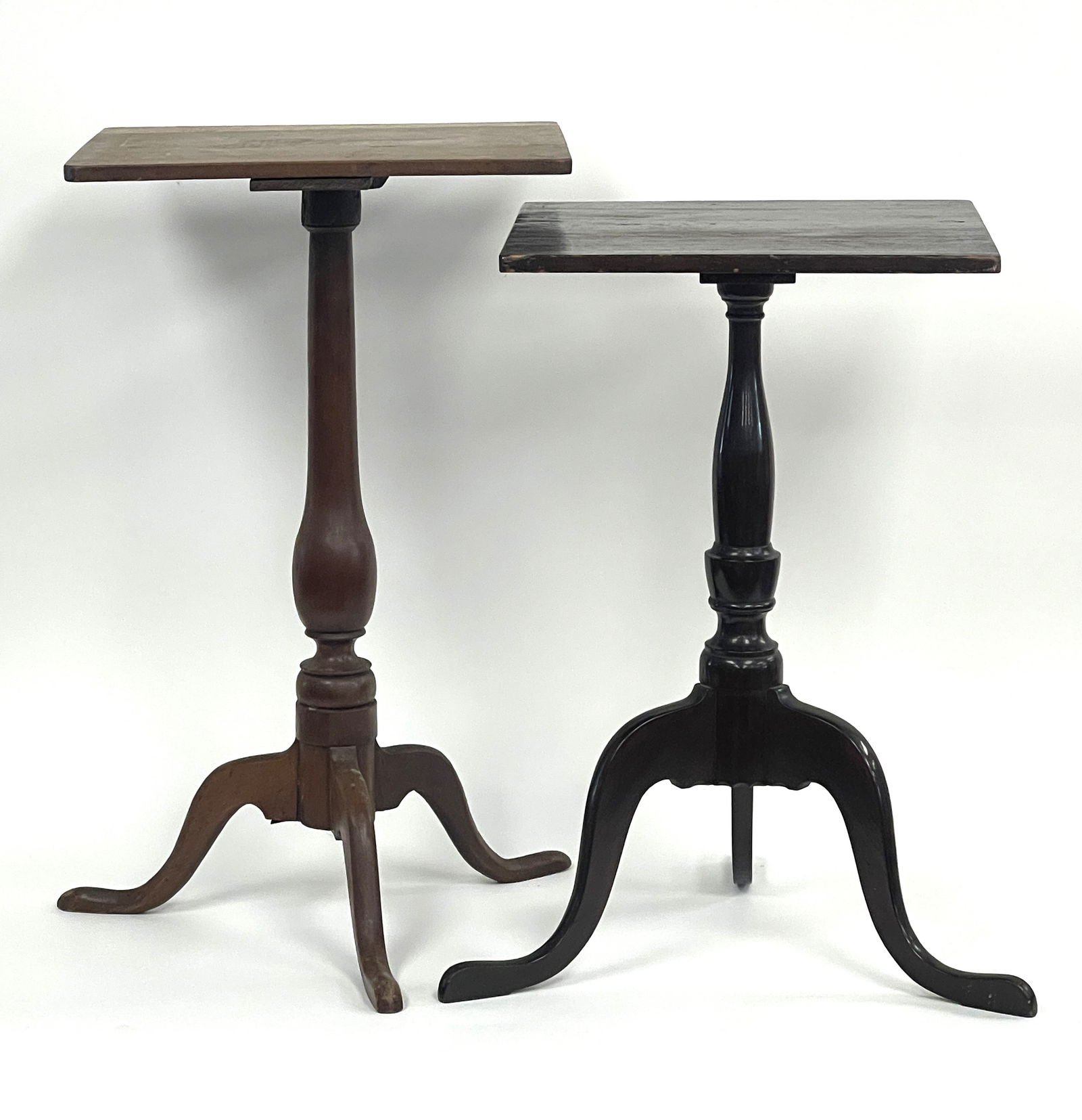 TWO SNAKE FOOT CANDLE STANDS: TWO SNAKE FOOT CANDLE STANDS 15" X 16" X 25" , 16" X 16" X 27"
