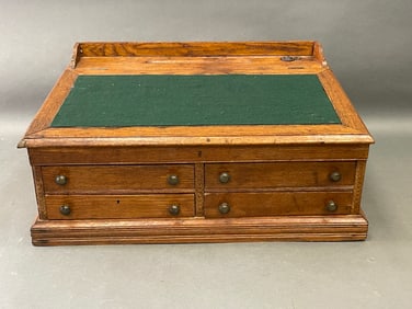 TABLE TOP SIX DRAWER DESK, SPOOL CABINET WITH LABEL