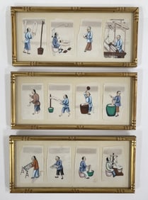 THREE ASIAN PAINTINGS ON RICE PAPER, 6 X 14 EACH