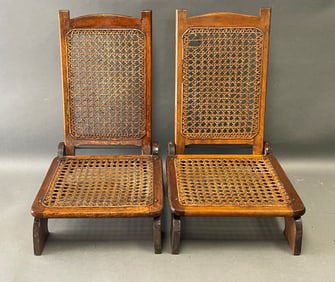 Pair of Vintage “OLD TOWN?? Caned Back Mahogany Folding Canoe Seats