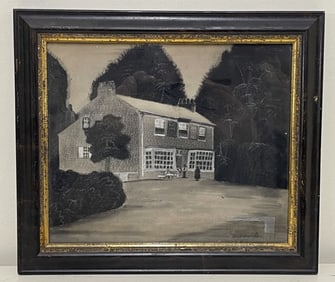 SANDPAPER PAINTING OF HOMESTEAD SIGNED